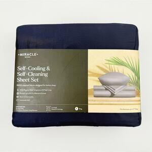 Miracle Made Sheet Set KING Luxe NAVY BLUE Self-Cooling Self-Cleaning Sateen NWT